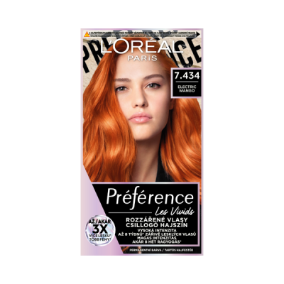L'Oréal Paris Préférence Vivid Colors tartós hajfesték /7.434 shibuya, electric mango - 1 db