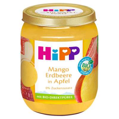 HiPP bio gyümölcskészítmény bébidesszert alma mangóval és eperrel 6 hónapos kortól - 160 g