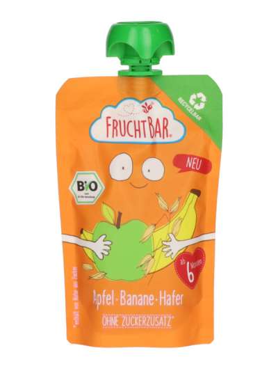 FruchtBar Bio gyümölcspüré banánnal és zabbal 6 hónapos kortól almával - 100 g