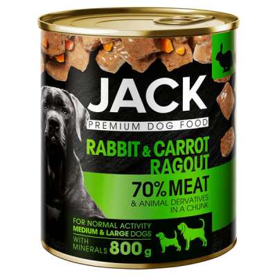 Jack állateledel kutyáknak nyúlhússal és répával - 800 g
