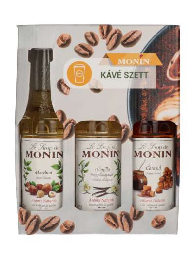Monin kávészirup szett karamell, mogyorós és vanília 3x250 ml - 750 ml