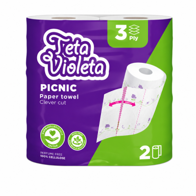 Violeta Piknik Clever Cut háztartási papírtörlő felezhető lapokkal - 2 db