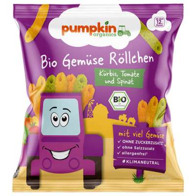 Pumpkin Bio Organics ropogós zöldség pufi sütőtökkel, paradicsommal és spenóttal 12 hónapos kortól - 20 g