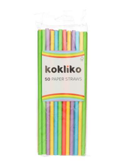 Színes papír szívószál - 50 db
