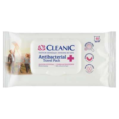 Cleanic Antibacterial Travel Pack nedvesített frissítő törlőkendő - 40 db
