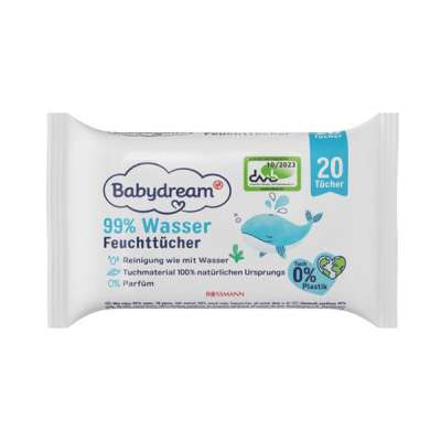 Babydream törlőkendő 99% vízzel - 20 db