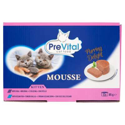 PreVital Mousse nedves macskaeledel, macskatáp kölyökmacskáknak pástétom konzerv (12 x 85 g) - 1020 g