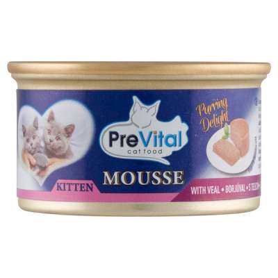 PreVital Mousse nedves macskaeledel, macskatáp kölyökmacskáknak borjúval pástétom konzerv - 85 g