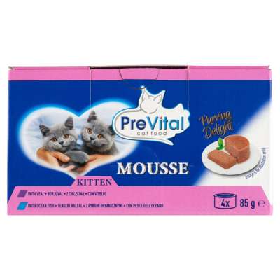 PreVital Mousse nedves macskaeledel, macskatáp kölyökmacskáknak pástétom konzerv (4x85 g) - 340 g