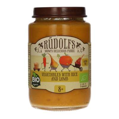 Rudolfs Bio bébiétel zöldségpüré rizzsel és bárányhússal 8 hónapos kortól - 190 g