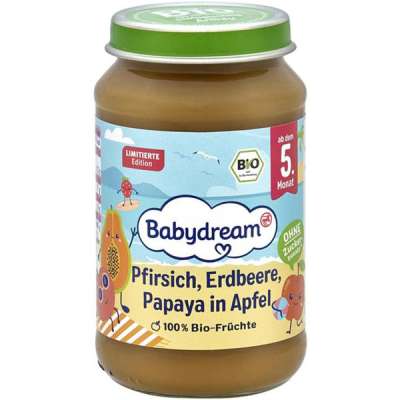 Babydream Bio pépesített gyümölcs barack-papaya-eper-alma 5 hónapos kortól - 190 g