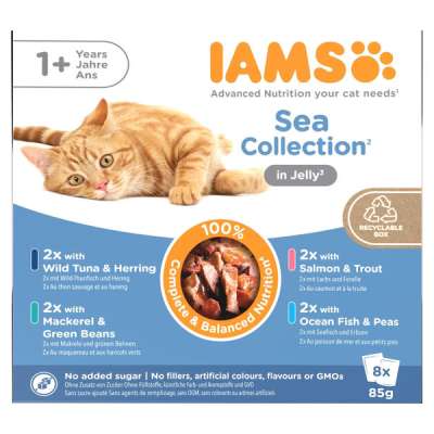 IAMS Advanced Nutrition állateledel macskáknak halas válogatás 8x85 g - 680 g