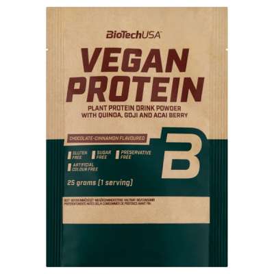 BioTech USA Vegan protein csokoládé-fahéj ízű fehérje italpor - 25 g
