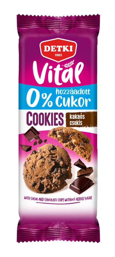Detki Cookies kakaós omlós keksz csokoládé darabokkal, hozzáadott cukor nélkül - 130 g