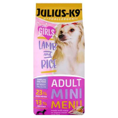 Julius-K9 teljes értékű szárazeledel kis testű lány kutyáknak báránnyal és rizzsel - 1 kg