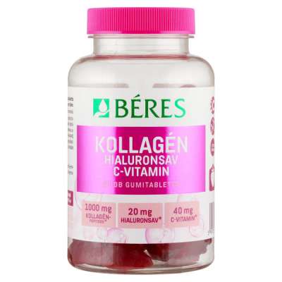 Béres Kollagén, Hialuronsav, C-vitamin cukormentes gumitabletta - 50 db