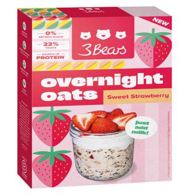 3Bears Overnight Oats éjszakai zabkása eperrel - 400 g
