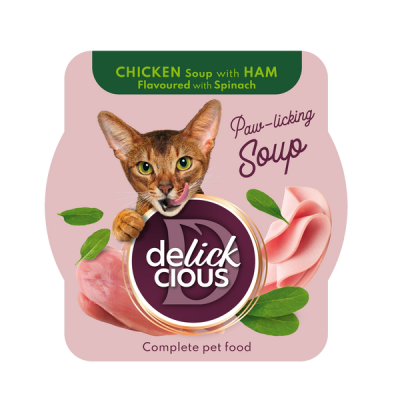 Delickcious csirkeleves macskáknak sonkával és spenóttal - 80 g