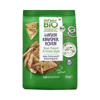 enerBiO lencse chips tejföl és hagyma ízesítéssel - 50 g