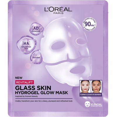 L'Oréal Paris Revitalift Filler Glass Skin hidrogél ragyogást adó arcmaszk - 25 g