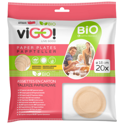 viGO! Bio papír tányér 18 cm /barna - 20 db