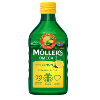 Möller’s étrend-kiegészítő Omega-3 zsírsavakkal, A-, D- és E-vitaminnal citrom ízesítéssel - 250 ml
