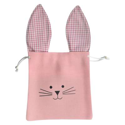 Rózsaszín textil tasak nyúllal - 1 db