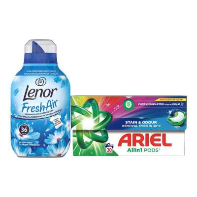 Ariel Color mosókapszula 30 db és Lenor Fresh Air öblítő 504 ml - 1 db