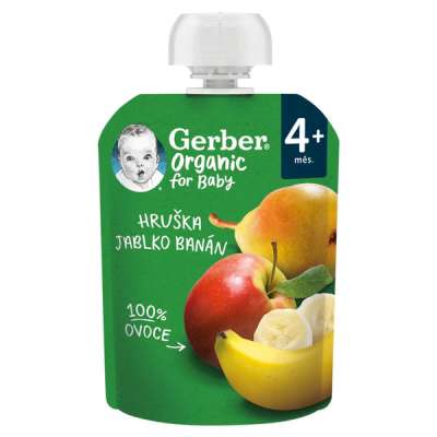 Gerber Organic gyümölcspüré körtével, almával és banánnal 4 hónapos kortól - 90 g