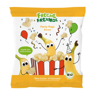 Freche Freunde Bio Party-Pops banános puffasztott rizs és kukorica snack 1 éves kortól - 15 g