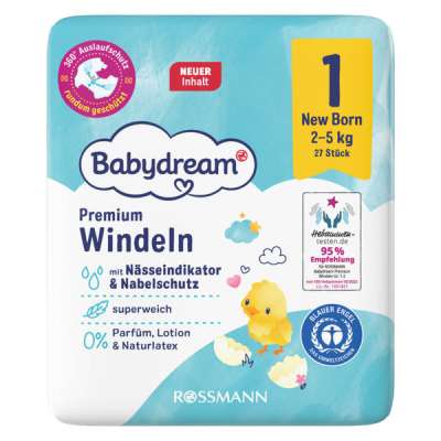 Babydream Newborn nadrágpelenka 1-es méret, 2-5 kg - 27 db
