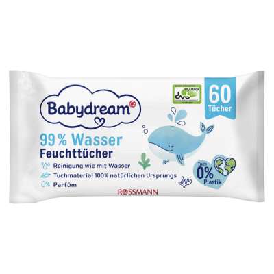 Babydream Extra Sensitive törlőkendő 99% vízzel - 60 db