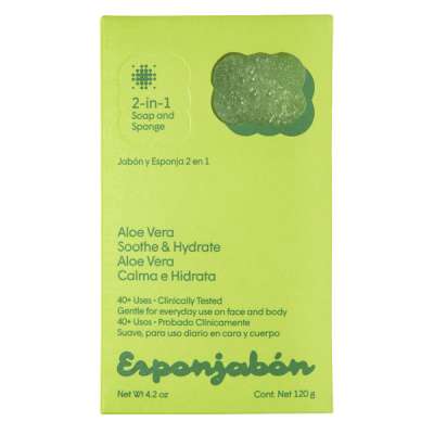 Esponjabon nyugtató és hidratáló hatású 2in1 szappanszivacs arcra és testre Aloe Vera kivonattal - 120 g