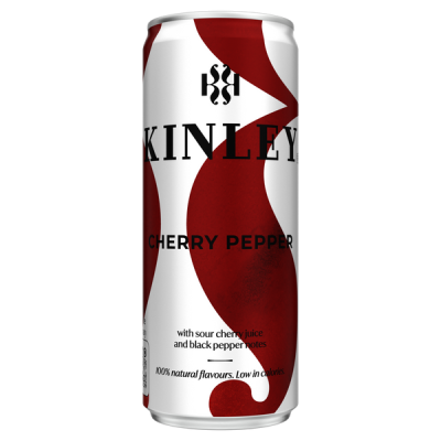 Kinley meggy- és fekete borsízű szénsavas üdítőital cukorral és édesítőszerekkel - 250 ml