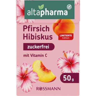 Altapharma cukormentes őszibarack–hibiszkusz ízű cukorka - 50 g