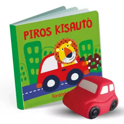 Piros kisautó fürdőskönyv játékkal - 1 db