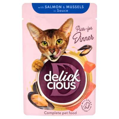 Delickcious állateledel macskáknak lazaccal és kagylóval - 85 g