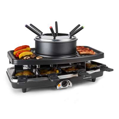 Klarstein Entrecote, 2 az 1-ben raclette grill fonduevel, 1100 W, természetes kő, 8 személyre