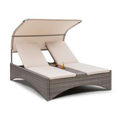 Blumfeldt Eremitage Double Lounger, kétszemélyes napozóágy, alumínium / rattan, sötétszürke