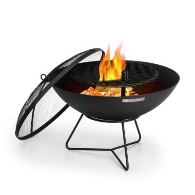 Blumfeldt Orbit, 3 az 1-ben acél tűzrakóhely, Ø 60 cm, 40 cm grill, asztal, fekete