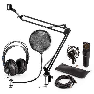 Auna auna MIC-920B USB mikrofon szett V4 fejhallgató, mikrofon, pop filter, mikrofon kar