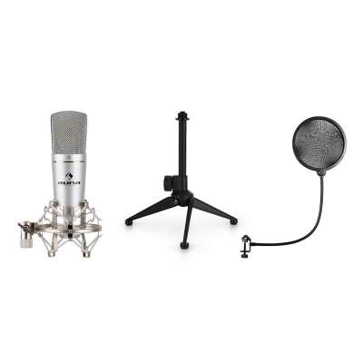 Auna MIC-920, USB V1 mikrofon szett, kondenzátoros mikrofon, állvány, pop filter, vese iránykarakterisztika