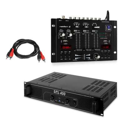 Skytec SPL 400, PA erősítő készlet, Resident DJ 22 Bluetooth 2CH keverőpult, fekete