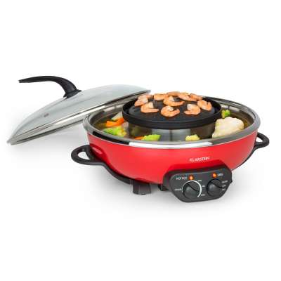 Klarstein Szechuan, hot pot és grill lemez, 5 l űrtartalom, 1350 W, 600 W, piros