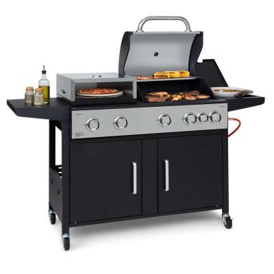 Klarstein Kingsville XL, kombinált grill, gáz, pizzasütő, 20,5 kW, 5 + 1 égő