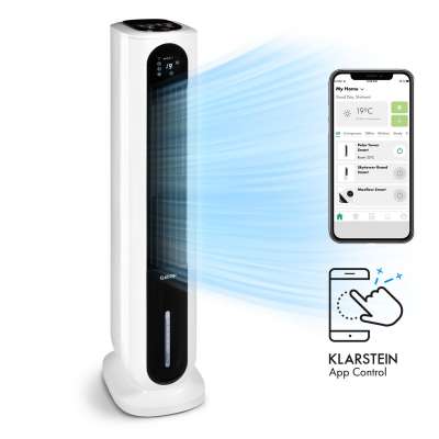 Klarstein Polar Tower Smart, ventilátor, léghűtő, 7L, 85W, távirányító, 5x hűtődoboz