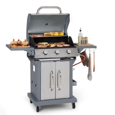 Klarstein Lucifer 3, gázgrill, 3 x 3,6 kW-os égő, 60 x 45 cm-es grill, rozsdamentes acél, mozgatható