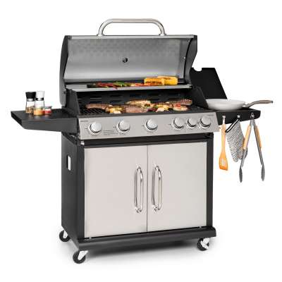 Klarstein Tomahawk, gázgrill, 5 x 3,6 kW-os + 2,7 kW-os égő, 80 x 43,5 cm-es rozsdamentes acél grillsütő