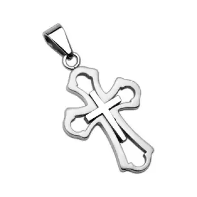 Medál 316L acélból - két kereszt ezüst színben, magas fényesség