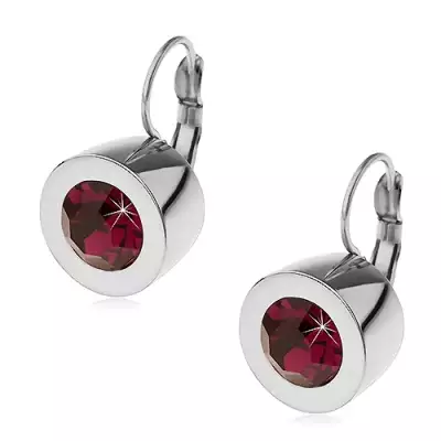 Acél fülbevaló félgömb alakban lila cirkóniával